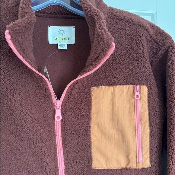 Offline by Aerie Women's Half Zip Fleece‎ Sweatshirt w/Zip Pockets Size XS Brown - Picture 9 of 12